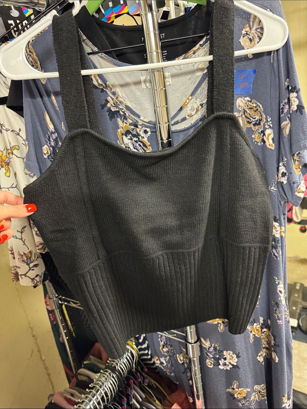 kathy ireland Black Ribbed Square-Neck Crop Sweater